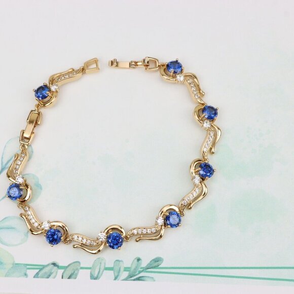 "Elegant Rose Gold Bracelet with Sapphire Blue and Crystal Accents, XPBL0804 - Picture 5 of 12